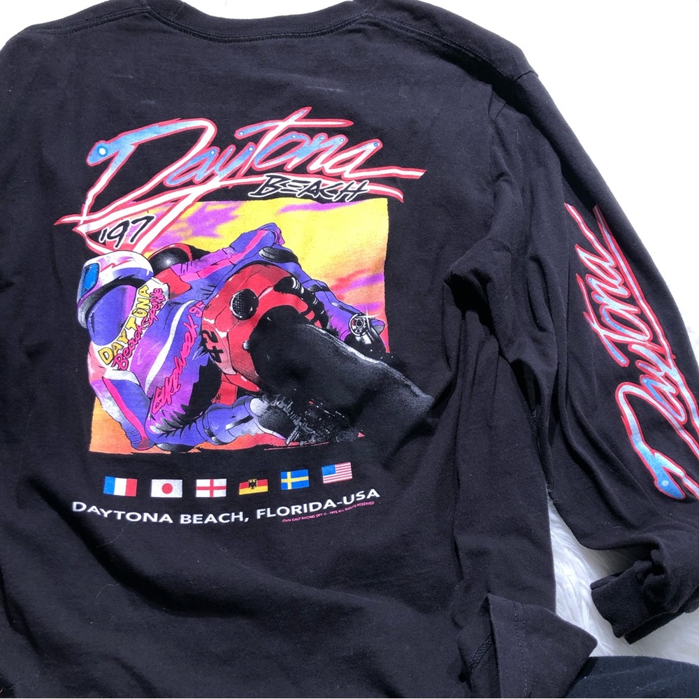 Brandy Melville Daytona long sleeve graphic tee shirt black one size tops spring